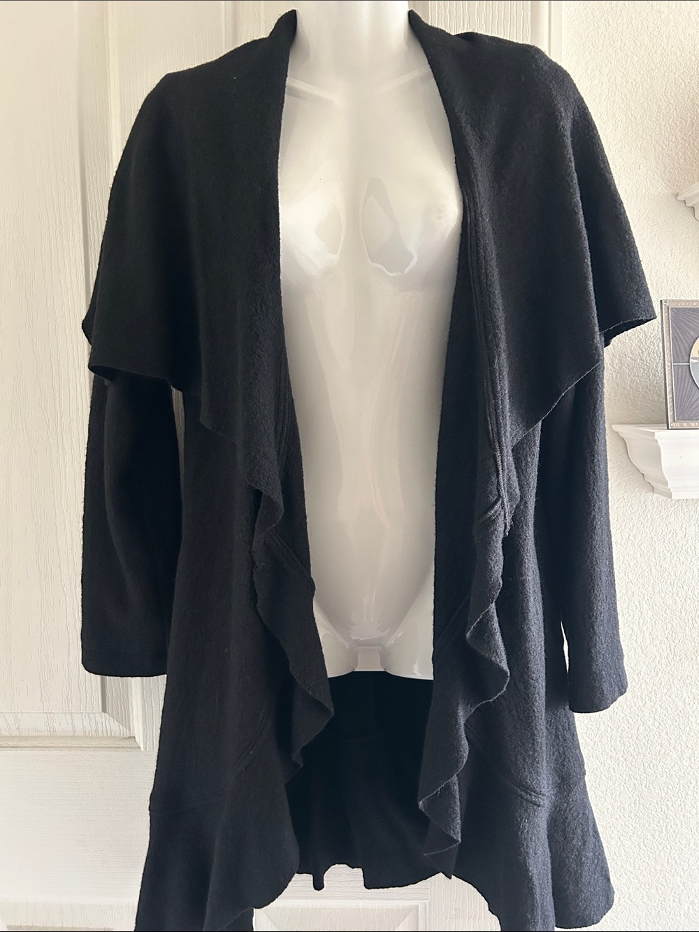 Colleen Lopez Black Ruffle-Trim Open Cardigan - Picture 1 of 3